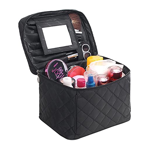 Kosmetiktasche Frauen-Kosmetiktasche mit hoher Kapazität, wasserdicht, hochwertige, Faltbare Reise-Organizer, Make-up-Tasche, Kosmetiktasche (Color : Black Large) von DUNSBY