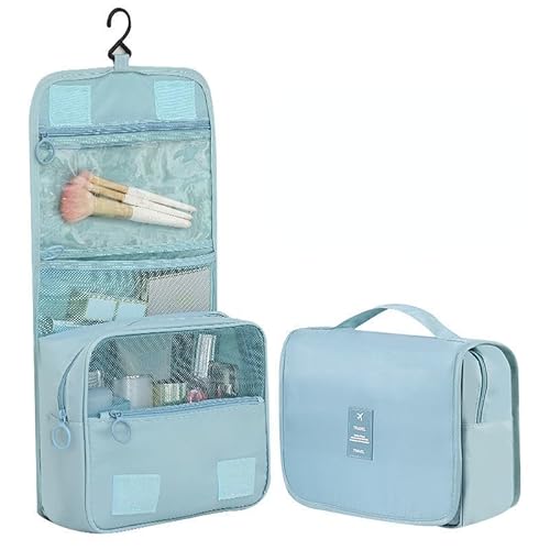 Kosmetiktasche Frauen Make-up Taschen Reise Kosmetiktasche Toilettenartikel Organizer wasserdichte Aufbewahrung Hängende Badezimmer Waschtasche (Color : Lakeblue) von DUNSBY