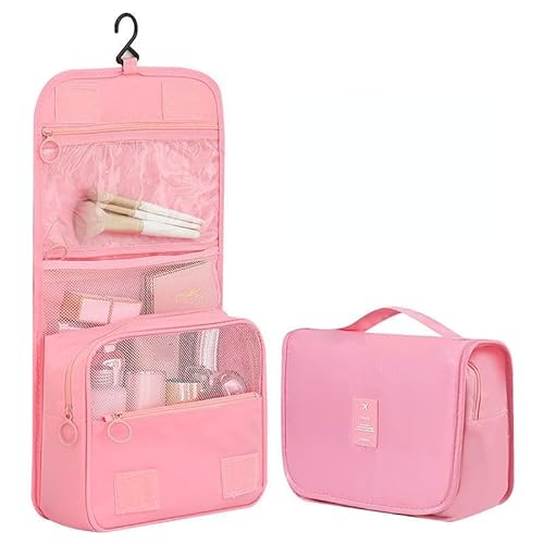 Kosmetiktasche Frauen Make-up Taschen Reise Kosmetiktasche Toilettenartikel Organizer wasserdichte Aufbewahrung Hängende Badezimmer Waschtasche (Color : Pink) von DUNSBY