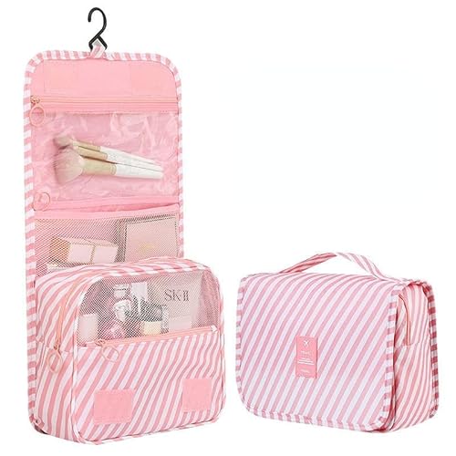 Kosmetiktasche Frauen Make-up Taschen Reise Kosmetiktasche Toilettenartikel Organizer wasserdichte Aufbewahrung Hängende Badezimmer Waschtasche (Color : PinkStripe) von DUNSBY