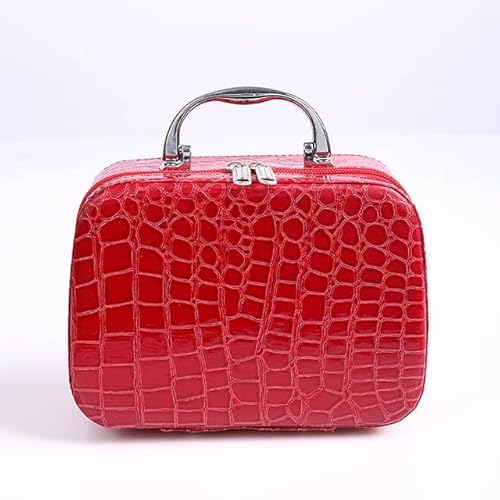 Kosmetiktasche Luxus-PU-Kosmetikkoffer for Frauen, professionelle Make-up-Taschen, Reise-Organisator-Fall, Schönheit, notwendig, Make-up-Aufbewahrung, Kosmetikerin (Color : Red M) von DUNSBY