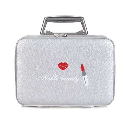 Kosmetiktasche Luxus-PU-Kosmetikkoffer for Frauen, professionelle Make-up-Taschen, Reise-Organisator-Fall, Schönheit, notwendig, Make-up-Aufbewahrung, Kosmetikerin (Color : Silver L) von DUNSBY