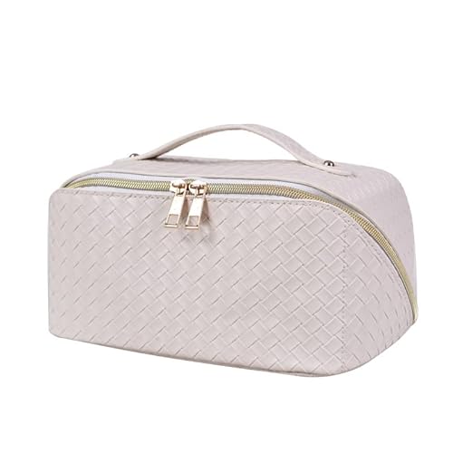 Kosmetiktasche Make-up-Organizer Damen-Kulturbeutel Große Reise-Kosmetiktasche for Frauen Leder Kosmetiktasche mit hoher Kapazität Aufbewahrungstasche (Color : Rice White) von DUNSBY