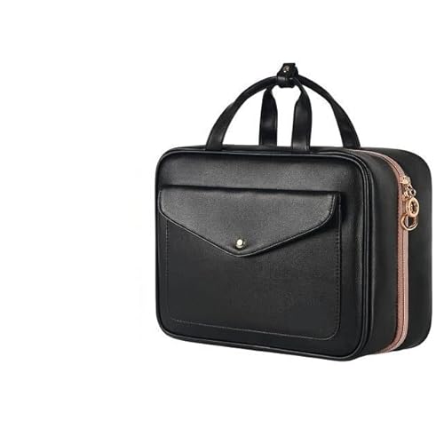 Kosmetiktasche PU-Leder-Make-up-Tasche mit großer Kapazität, Reisetasche, wasserdichte Kosmetiktasche, Toilettenartikel, Aufbewahrungstaschen, Damen-Schönheitstasche, Organizer (Color : Black) von DUNSBY