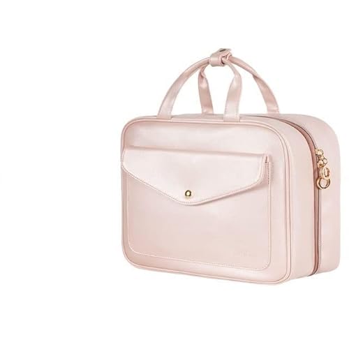 Kosmetiktasche PU-Leder-Make-up-Tasche mit großer Kapazität, Reisetasche, wasserdichte Kosmetiktasche, Toilettenartikel, Aufbewahrungstaschen, Damen-Schönheitstasche, Organizer (Color : Pink) von DUNSBY