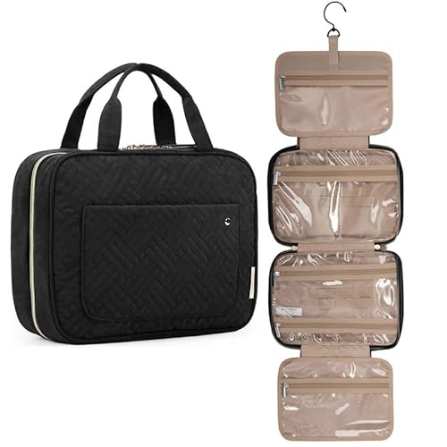 Kosmetiktasche Tragbarer Reise-Kosmetikkoffer mit großer Kapazität, Damen-Make-up-Aufbewahrung mit Haken, wasserdichter Kulturbeutel, for Aufhängen, Badezimmer-Waschbeutel (Color : Black) von DUNSBY