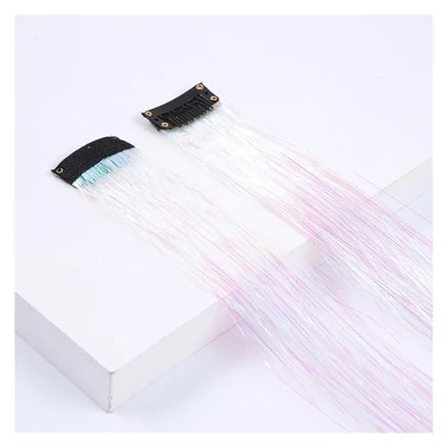 Regenbogen Feder Haar 18 Zoll lange gerade Frauen synthetische Clip-in-Haarverlängerung Haarteil Feder Perücke blau Rose bunt (Color : DJ-9, Size : 18inches) von DUNSBY