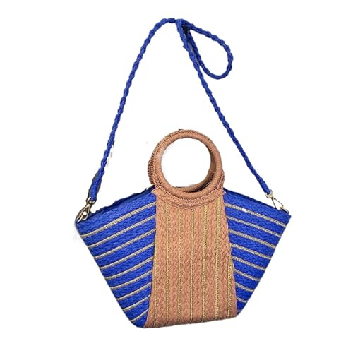Strandtasche Damen Frauen Häkeln Umhängetasche Farbe Kontrast Weben Strand Tasche Abnehmbare Riemen Gestreiften Stroh Handtasche Damen Sommer Tägliche Tasche(Dark Blue) von DUNSBY