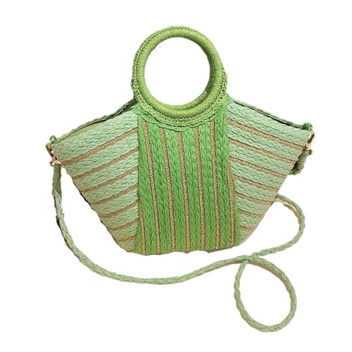 Strandtasche Damen Frauen Häkeln Umhängetasche Farbe Kontrast Weben Strand Tasche Abnehmbare Riemen Gestreiften Stroh Handtasche Damen Sommer Tägliche Tasche(Green) von DUNSBY