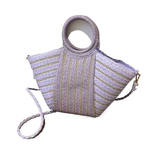Strandtasche Damen Frauen Häkeln Umhängetasche Farbe Kontrast Weben Strand Tasche Abnehmbare Riemen Gestreiften Stroh Handtasche Damen Sommer Tägliche Tasche(Purple) von DUNSBY