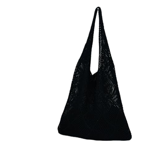 Strandtasche Damen Mode Hohl Design Woven Frauen Schulter Tasche Gestrickte Große Kapazität Handtasche Sommer Reise Tote Casual Strand Tasche(Black) von DUNSBY