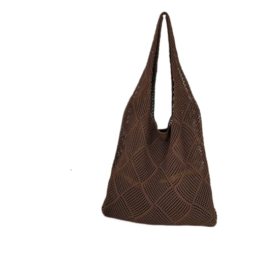 Strandtasche Damen Mode Hohl Design Woven Frauen Schulter Tasche Gestrickte Große Kapazität Handtasche Sommer Reise Tote Casual Strand Tasche(Coffee) von DUNSBY