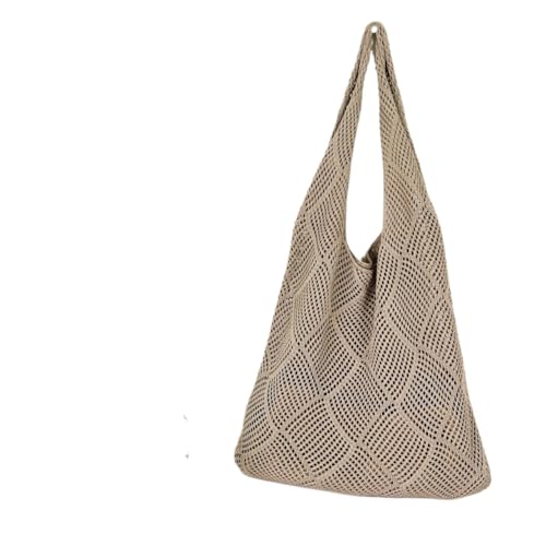 Strandtasche Damen Mode Hohl Design Woven Frauen Schulter Tasche Gestrickte Große Kapazität Handtasche Sommer Reise Tote Casual Strand Tasche(Khaki) von DUNSBY