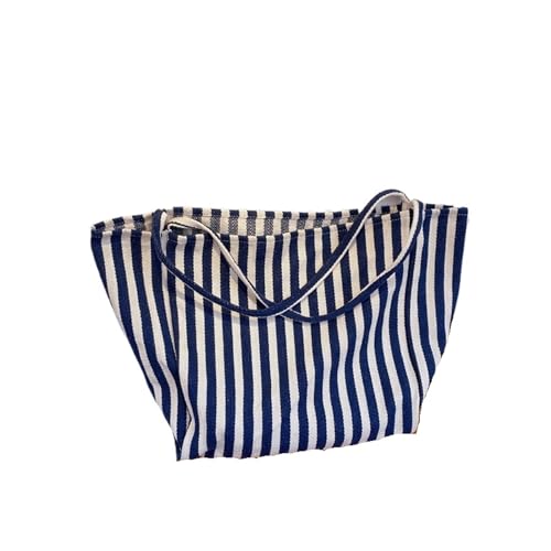 Strandtasche Damen Sommer Streifen Leinwand Einkaufstasche Weibliche Casual Große Griff Tasche Einfache Schulter Taschen Einkaufen Handtasche Täglichen Totes feminina(Blue) von DUNSBY