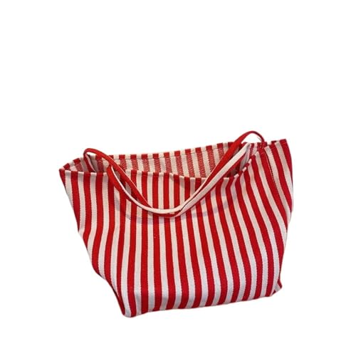 Strandtasche Damen Sommer Streifen Leinwand Einkaufstasche Weibliche Casual Große Griff Tasche Einfache Schulter Taschen Einkaufen Handtasche Täglichen Totes feminina(Red) von DUNSBY