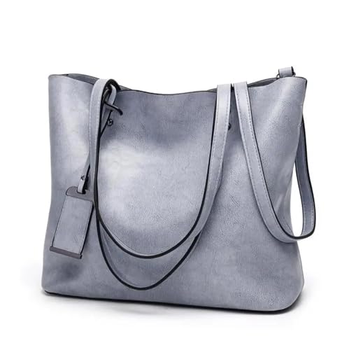Strandtasche Damen Waxing Leder-Eimertasche, einfache Doppelriemen-Handtasche, Umhängetaschen for Damen, Allzweck-Einkaufstasche(Blue) von DUNSBY