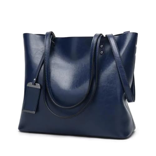 Strandtasche Damen Waxing Leder-Eimertasche, einfache Doppelriemen-Handtasche, Umhängetaschen for Damen, Allzweck-Einkaufstasche(DEEP BLUE) von DUNSBY