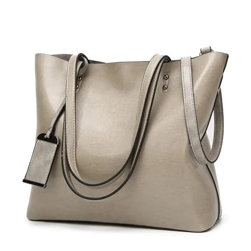 Strandtasche Damen Waxing Leder-Eimertasche, einfache Doppelriemen-Handtasche, Umhängetaschen for Damen, Allzweck-Einkaufstasche(GRAY) von DUNSBY