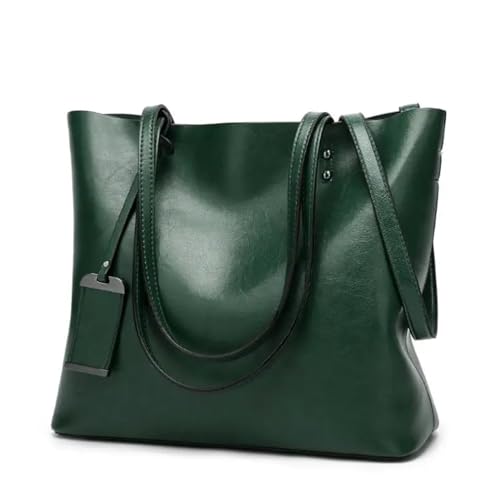 Strandtasche Damen Waxing Leder-Eimertasche, einfache Doppelriemen-Handtasche, Umhängetaschen for Damen, Allzweck-Einkaufstasche(Green) von DUNSBY
