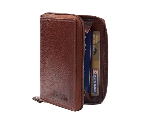 DUO DUFFEL Unisex Geldautomat Kartenhalter aus echtem Leder||Geldautomat Geldbörse||Kassenschlitz||Kredit- und Debitkartenhalter mit Reißverschluss (Brown) von DUO DUFFEL