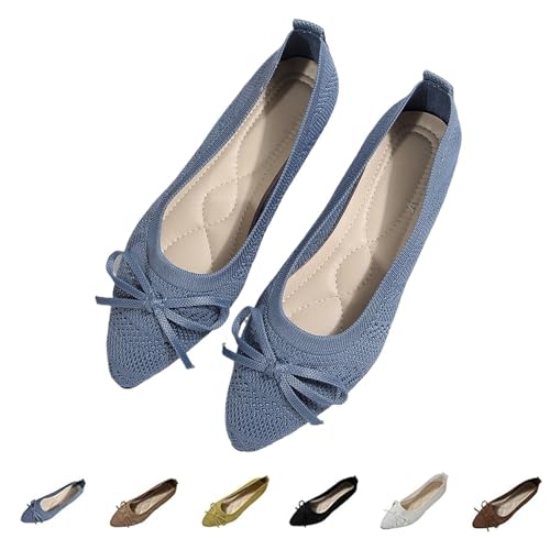 DUOCHSUA Damen-Ballerinas, spitze Zehenpartie, Schleife, Knoten, Slipper, bequeme Strick-Mesh-Flats für Damen, blau, 41 EU DUOCHSUA Damen-Ballerinas, spitze Zehenpartie, Schleife, Knoten, Slipper, bequeme Strick-Mesh-Flats für Damen, blau, 41 EU von DUOCHSUA
