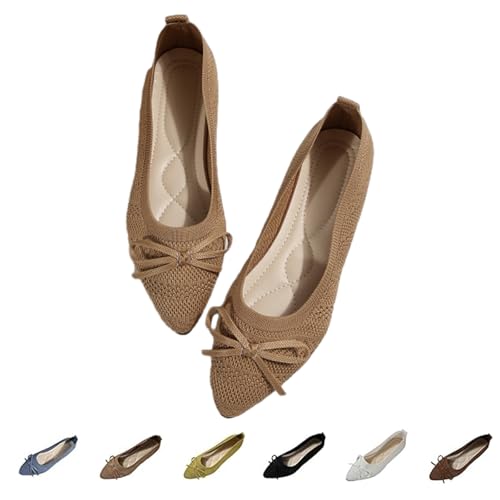 DUOCHSUA Damen-Ballerinas, spitze Zehenpartie, Schleife, Knoten, Slipper, bequeme Strick-Mesh-Flats für Damen, khaki, 41 EU DUOCHSUA Damen-Ballerinas, spitze Zehenpartie, Schleife, Knoten, Slipper, bequeme Strick-Mesh-Flats für Damen, khaki, 41 EU von DUOCHSUA