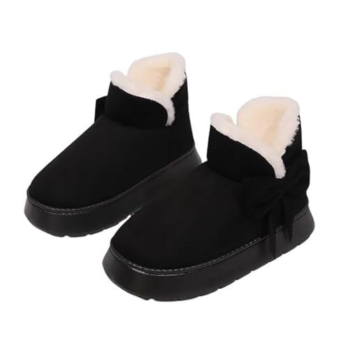 DUOCHSUA Damen Bequeme Winter Warm Slip On Orthopädische Kurze Stiefel Kunstfell Gefüttert Flauschige Kurze Stiefel Winter Schneestiefel, Schwarz , 38 EU von DUOCHSUA