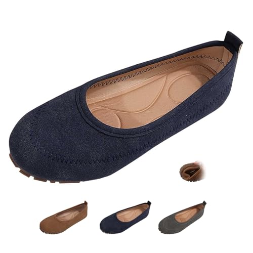 DUOCHSUA Damen Casual Breathable Slip On Orthopädische Wanderschuhe Elegant Damen Wildleder Runde Zehen Ballerinas Weite Passform Falten, navy, 40 EU von DUOCHSUA