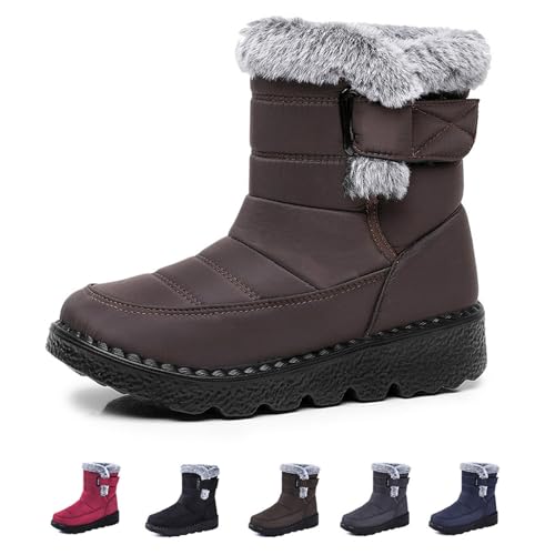 DUOCHSUA Damen Cozy Winter Wasserdicht Anti-Rutsch Orthopädische Stiefel Pelz Gefüttert Stiefeletten Mid Wasserdicht Stiefel Chunky Heel Cushion Ankle Boots, braun, 40.5 EU von DUOCHSUA