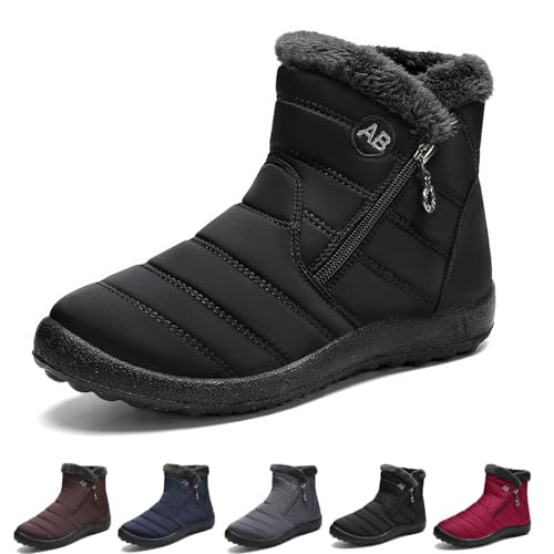 DUOCHSUA Damen Cozy Winter Wasserdicht Anti-Rutsch Orthopädische Stiefel Pelz Gefüttert Stiefeletten mit Seitlichem Reißverschluss Rutschfeste Wanderschuhe für Komfort, Schwarz , 40.5 EU von DUOCHSUA