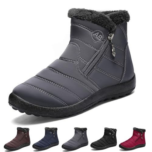 DUOCHSUA Damen Cozy Winter Wasserdicht Anti-Rutsch Orthopädische Stiefel Pelz Gefüttert Stiefeletten mit Seitlichem Reißverschluss Rutschfeste Wanderschuhe für Komfort, grau, 36.5 EU von DUOCHSUA