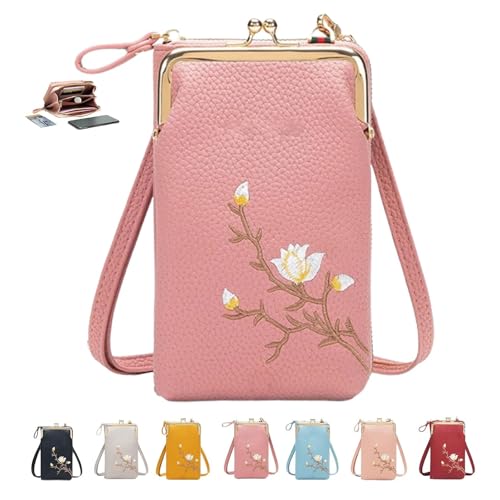 DUOCHSUA Damen-Geldbörse mit Handyhalterung, klein, leicht, Kartenfächer, Münzgeldbörse, dunkelrosa, 7.08* 4.33 * 1.97 Inches von DUOCHSUA