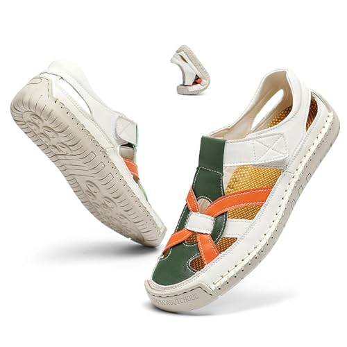 DUOCHSUA Damen Geschlossene Zehen Fischersandalen Leder Sandalen Weite Passform für Frauen rutschfeste Flache Sommer Strandschuhe, weiß, 40 EU DUOCHSUA Damen Geschlossene Zehen Fischersandalen Leder Sandalen Weite Passform für Frauen rutschfeste Flache Sommer Strandschuhe, weiß, 40 EU von DUOCHSUA