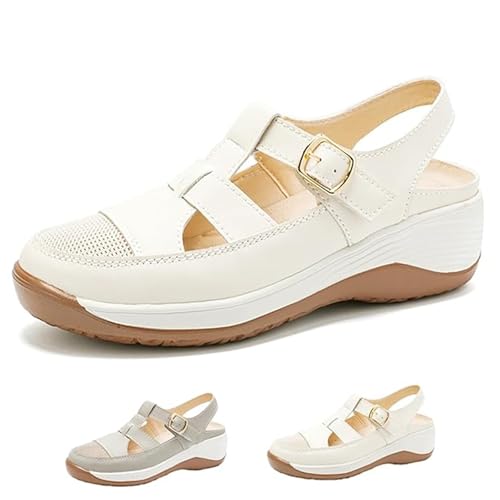 DUOCHSUA Damen Hollow Out Plateau Keilsandalen Sneaker - Atmungsaktive Orthopädische Geschlossene Zehen Weite Passform Bequeme Wanderschuhe, beige, 40 EU DUOCHSUA Damen Hollow Out Plateau Keilsandalen Sneaker - Atmungsaktive Orthopädische Geschlossene Zehen Weite Passform Bequeme Wanderschuhe, beige, 40 EU von DUOCHSUA