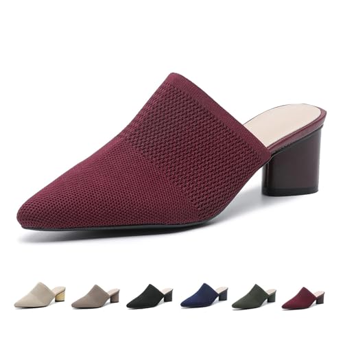DUOCHSUA Damen Knit Pointed Toe Chunky Block Heel Pantoletten Slip On Geschlossene Zehen Slingback Sandalen für Damen Bequeme Absatzschuhe, burgunderfarben, 39 EU DUOCHSUA Damen Knit Pointed Toe Chunky Block Heel Pantoletten Slip On Geschlossene Zehen Slingback Sandalen für Damen Bequeme Absatzschuhe, burgunderfarben, 39 EU von DUOCHSUA