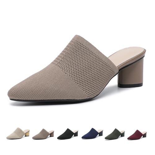 DUOCHSUA Damen Knit Pointed Toe Chunky Block Heel Pantoletten Slip On Geschlossene Zehen Slingback Sandalen für Damen Bequeme Absatzschuhe, khaki, 39 EU DUOCHSUA Damen Knit Pointed Toe Chunky Block Heel Pantoletten Slip On Geschlossene Zehen Slingback Sandalen für Damen Bequeme Absatzschuhe, khaki, 39 EU von DUOCHSUA