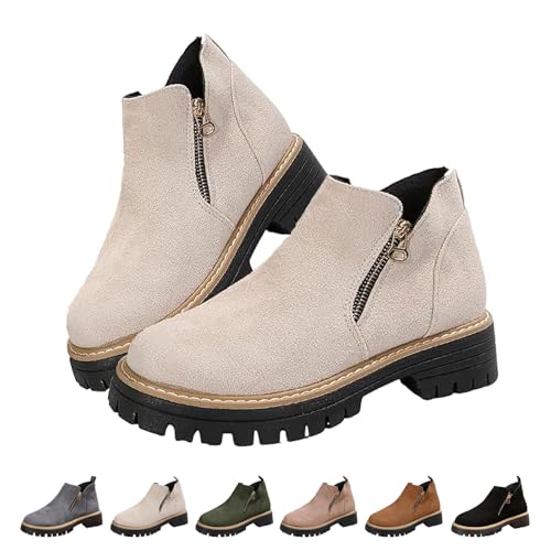DUOCHSUA Damen Runde Zehen Stiefeletten mit seitlichem Reißverschluss Chunky Heel Wildleder Niedriger Absatz Kurze Stiefel rutschfeste Casual Walking Schuhe, beige, 39.5 EU DUOCHSUA Damen Runde Zehen Stiefeletten mit seitlichem Reißverschluss Chunky Heel Wildleder Niedriger Absatz Kurze Stiefel rutschfeste Casual Walking Schuhe, beige, 39.5 EU von DUOCHSUA