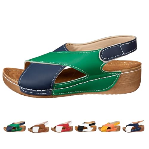 DUOCHSUA Damen-Sandalen, Vintage-Stil, einfarbig, Sommer-Keilsandalen, bequem, orthopädisch, Plateau-Sandalen, Outdoor, Alltag, blau / grün, 40 EU von DUOCHSUA