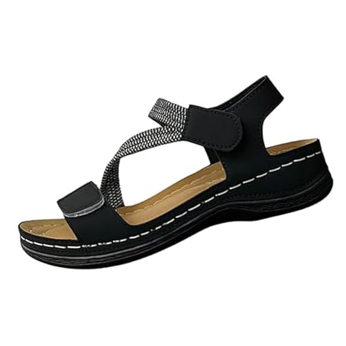 DUOCHSUA Damen Sommer Fischersandalen Weite Passform Orthopädische Wandersandalen mit verstellbarem Knöchelriemen Leichte Atmungsaktive Schuhe, Schwarz , 40 EU von DUOCHSUA