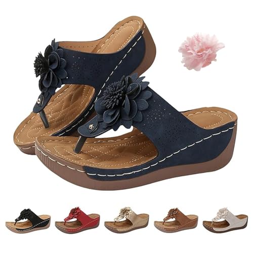 DUOCHSUA Damen Sommer Wedge Flip Flops mit Fußgewölbeunterstützung - Bequeme orthopädische Sandalen rutschfeste Blume Plateau Sandalen, dunkelblau, 40 EU DUOCHSUA Damen Sommer Wedge Flip Flops mit Fußgewölbeunterstützung - Bequeme orthopädische Sandalen rutschfeste Blume Plateau Sandalen, dunkelblau, 40 EU von DUOCHSUA