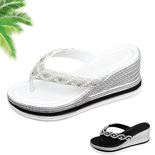 DUOCHSUA Damen Stilvolle Strass Verzierung Dicke Plateau Sandalen Leichte Bequeme Keilsandalen Orthopädische Flip Flops, weiß, 40 EU DUOCHSUA Damen Stilvolle Strass Verzierung Dicke Plateau Sandalen Leichte Bequeme Keilsandalen Orthopädische Flip Flops, weiß, 40 EU von DUOCHSUA