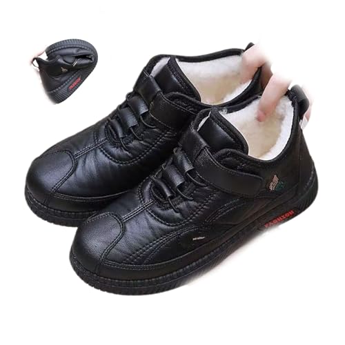 DUOCHSUA Damen Warm Leicht Verstellbare Schnürschuhe Winter Schlupfschuhe Stiefel Wasserdicht Rutschfest Fleece Gefüttert Schneestiefel Stiefelette, Schwarz , 37 EU von DUOCHSUA