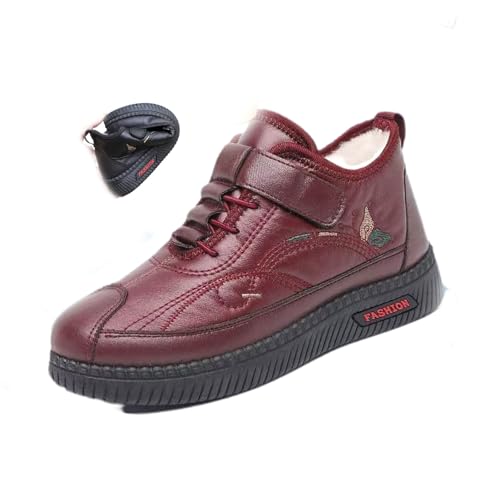 DUOCHSUA Damen Warm Leicht Verstellbare Schnürschuhe Winter Schlupfschuhe Stiefel Wasserdicht Rutschfest Fleece Gefüttert Schneestiefel Stiefelette, burgunderfarben, 39 EU von DUOCHSUA