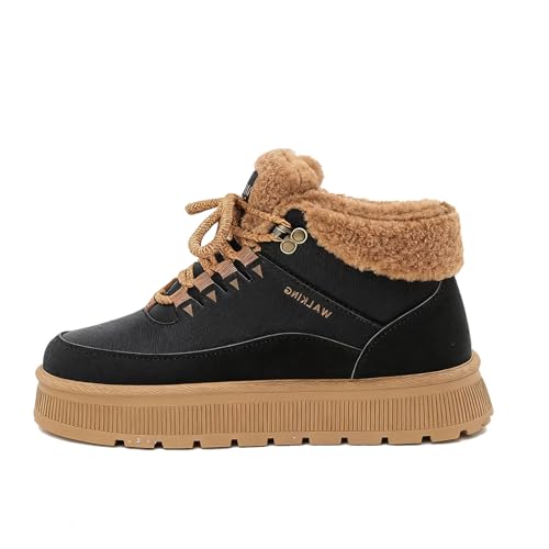 DUOCHSUA Damen Wasserdicht Orthopädische Warme Stiefel Winter Warm Pelz Gefüttert Ankle Booties Rutschfeste Bequeme Wanderschuhe, Schwarz , 39 EU von DUOCHSUA