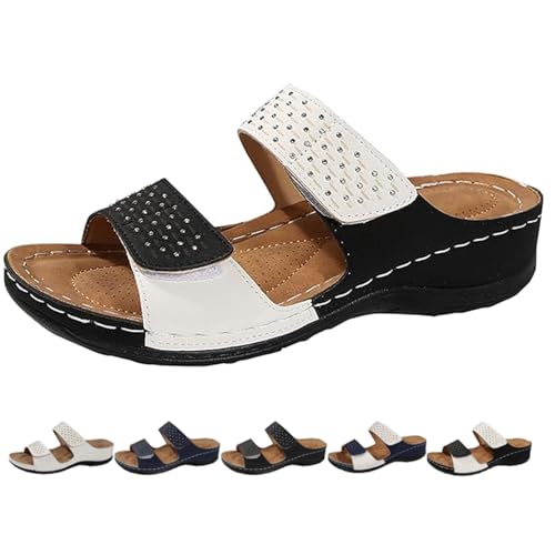 DUOCHSUA Leichte Keilsandalen mit weicher Dämpfung und Fußgewölbeunterstützung für Damen, breite Passform, bequeme Keilsandalen zur Schmerzlinderung, schwarz / weiß, 40 EU DUOCHSUA Leichte Keilsandalen mit weicher Dämpfung und Fußgewölbeunterstützung für Damen, breite Passform, bequeme Keilsandalen zur Schmerzlinderung, schwarz / weiß, 40 EU von DUOCHSUA