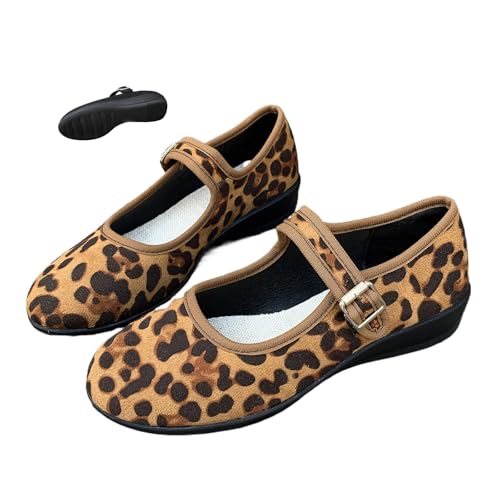 DUOCHSUA Mary Jane Damen Ballerinas Bequeme Wildleder Runde Zehen Slip On Keilschuhe mit Fußgewölbeunterstützung & Schnallenriemen, leopardenmuster, 40 EU DUOCHSUA Mary Jane Damen Ballerinas Bequeme Wildleder Runde Zehen Slip On Keilschuhe mit Fußgewölbeunterstützung & Schnallenriemen, leopardenmuster, 40 EU von DUOCHSUA