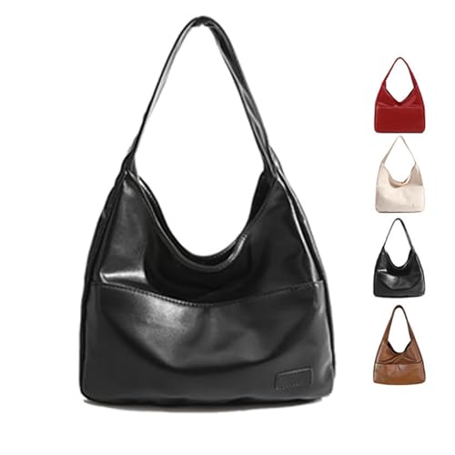 DUOCHSUA OOOMAY Vegane Leder Tote Bag für Frauen Weiche Vintage Hobo Umhängetasche Große Kapazität Handtasche für Arbeit Reisen, Schwarz , 14.3*4.3*9.5 in von DUOCHSUA