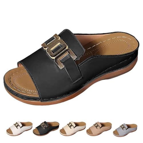 DUOCHSUA Orthopädische flache Damen-Sandalen mit Fußgewölbeunterstützung, Leder-Slip-On Keilabsatz Sandalen für Komfort und Stil, Schwarz , 39 EU DUOCHSUA Orthopädische flache Damen-Sandalen mit Fußgewölbeunterstützung, Leder-Slip-On Keilabsatz Sandalen für Komfort und Stil, Schwarz , 39 EU von DUOCHSUA