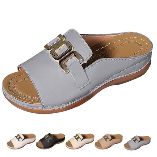 DUOCHSUA Orthopädische flache Damen-Sandalen mit Fußgewölbeunterstützung, Leder-Slip-On Keilabsatz Sandalen für Komfort und Stil, silber, 39 EU DUOCHSUA Orthopädische flache Damen-Sandalen mit Fußgewölbeunterstützung, Leder-Slip-On Keilabsatz Sandalen für Komfort und Stil, silber, 39 EU von DUOCHSUA