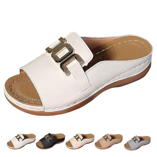 DUOCHSUA Orthopädische flache Damen-Sandalen mit Fußgewölbeunterstützung, Leder-Slip-On Keilabsatz Sandalen für Komfort und Stil, weiß, 39 EU DUOCHSUA Orthopädische flache Damen-Sandalen mit Fußgewölbeunterstützung, Leder-Slip-On Keilabsatz Sandalen für Komfort und Stil, weiß, 39 EU von DUOCHSUA